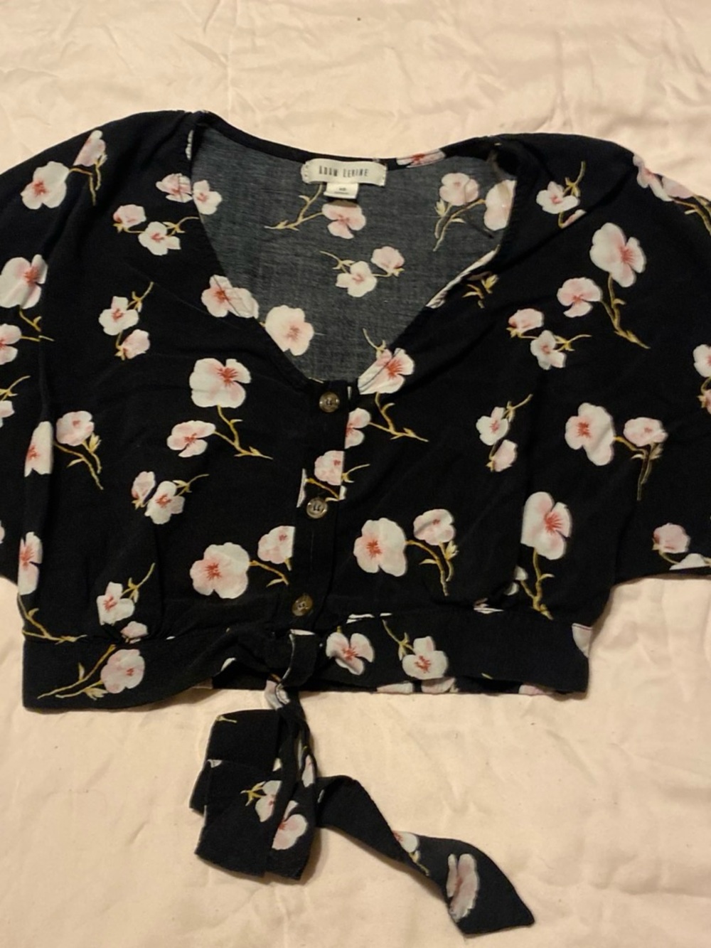 Adam Levine Collection Black Floral Tie-Front Crop Top